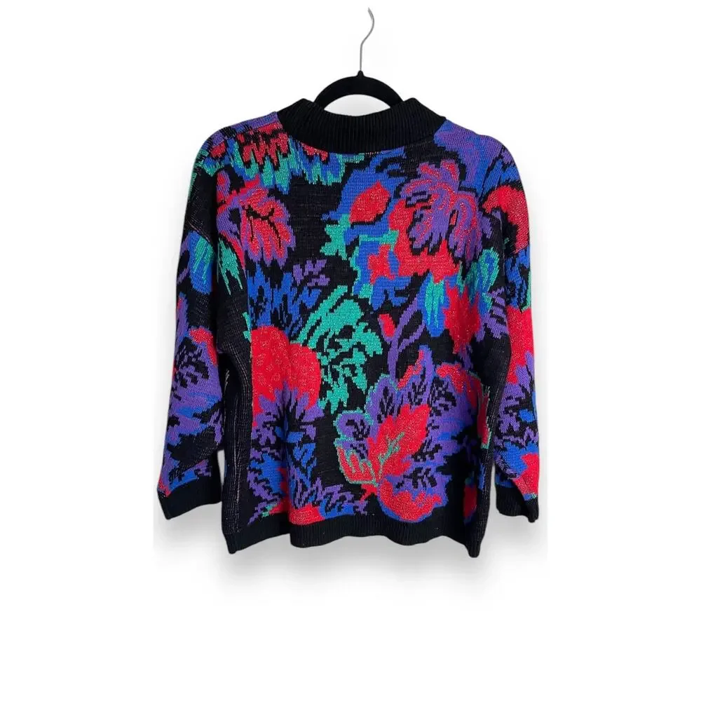 Rose Metallic Pullover Colorful Abstract Sweater Acrylic Statement Bold Crewneck - Picture 1 of 4